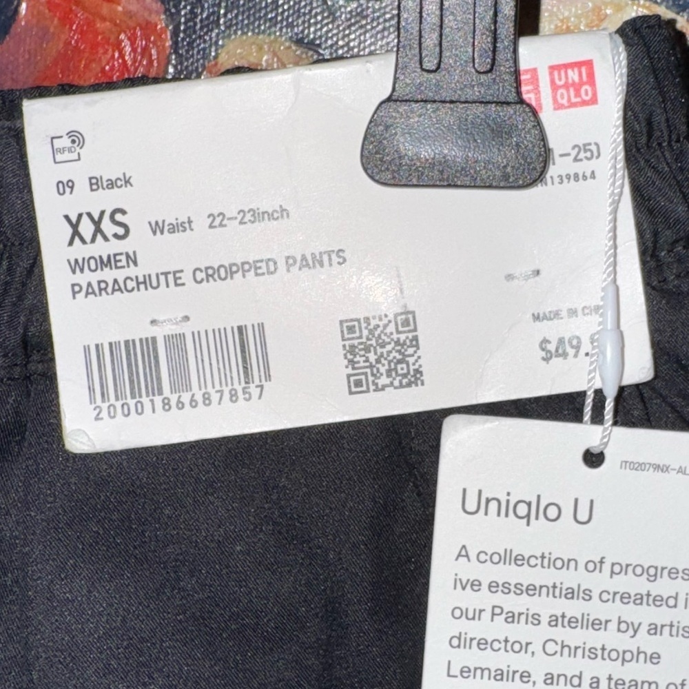 Uniqlo Black Pull On Casual Parachute Cropped High Waist Pants Size XXS NEW - Picture 6 of 8